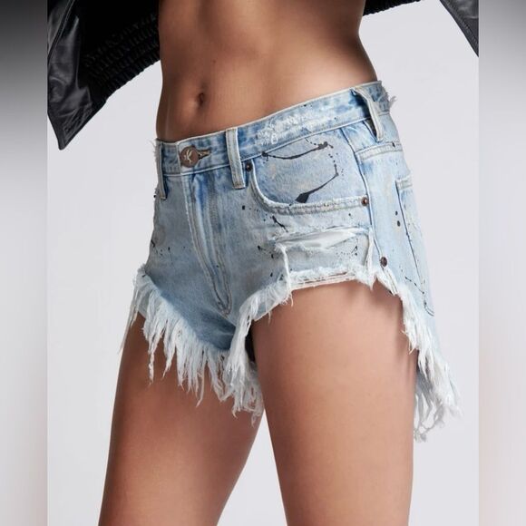 Free People One Teaspoon Fleetwood Artiste Rollers Denim Shorts Size 25 - Picture 2 of 9